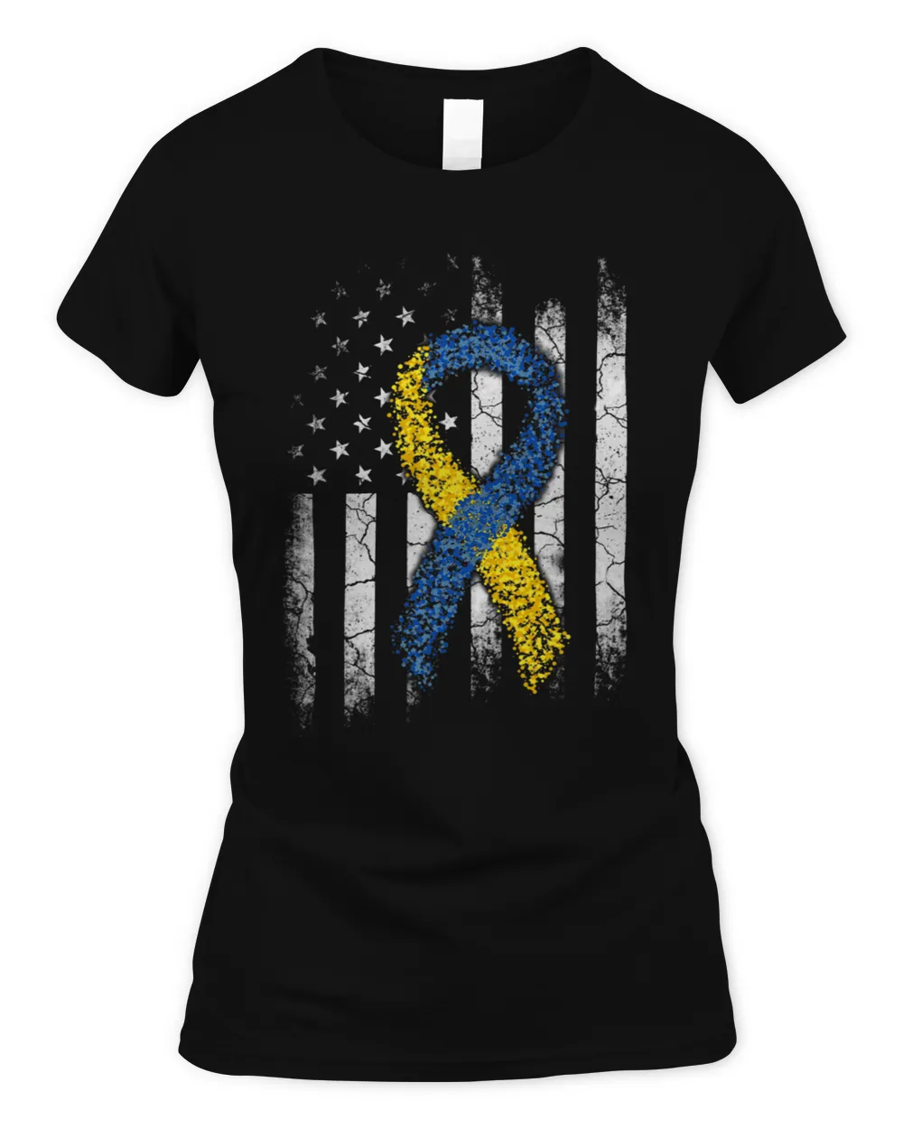 Down Syndrome US Flag Ribbon Blue And Yellow Down Syndrome Awareness