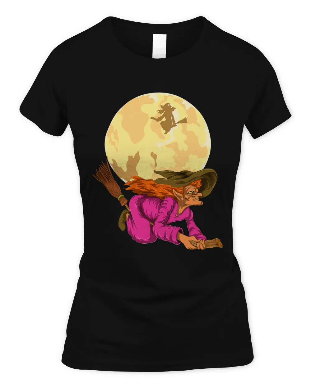 Full Moon Scary Halloween Costume Broomstick Witch