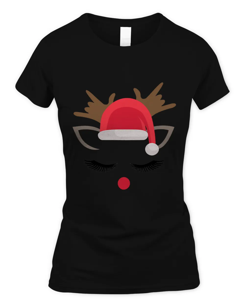 Cute Rudolph Reindeer Face Merry Christmas Santa Hat Eyelash