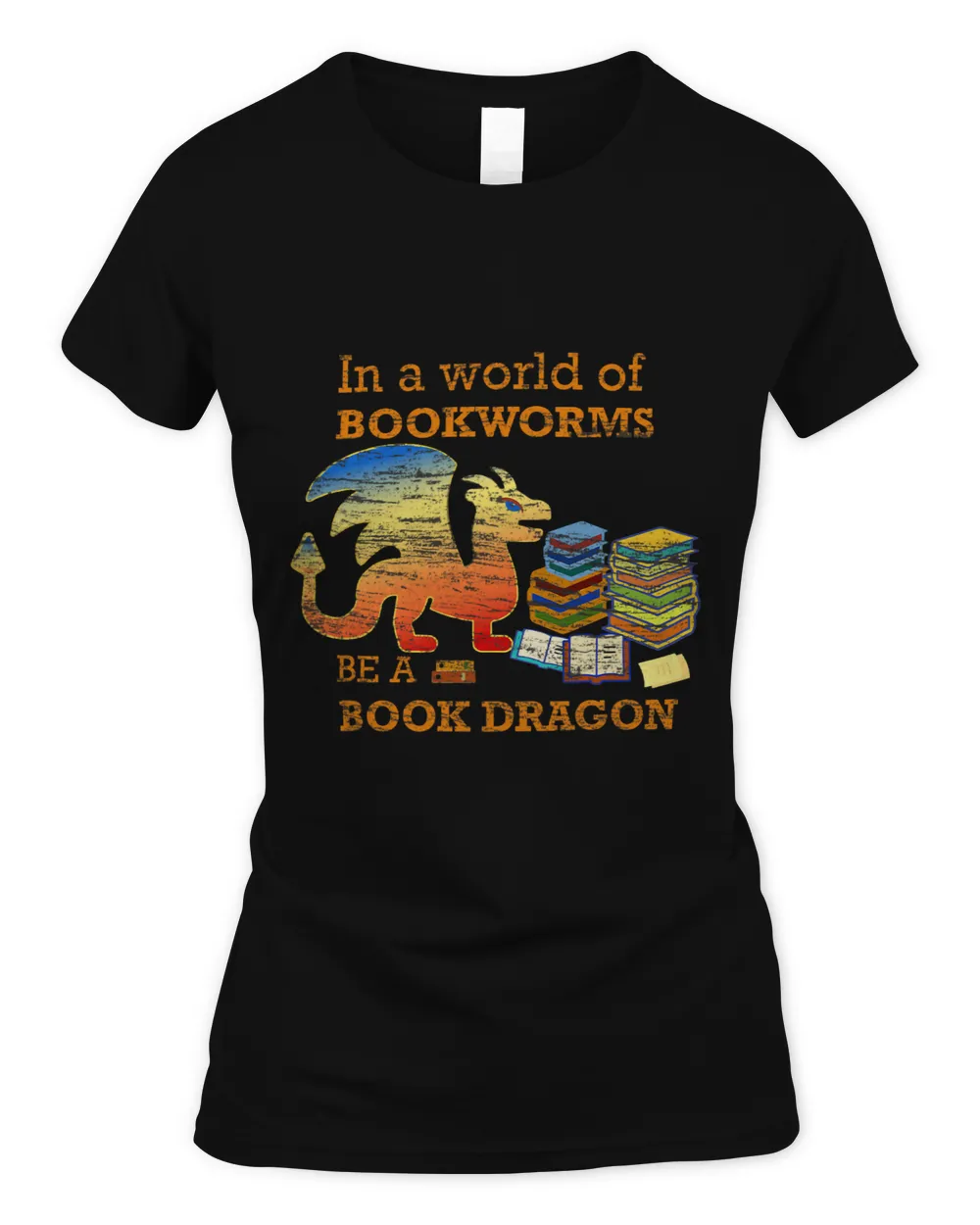 In a World of Bookworms Be a Book Dragon Funny Retro Graphic