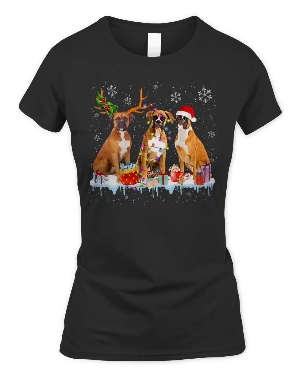 Boxer Dog Lover Santa Light Reindeer Hat in Snow Christmas 146