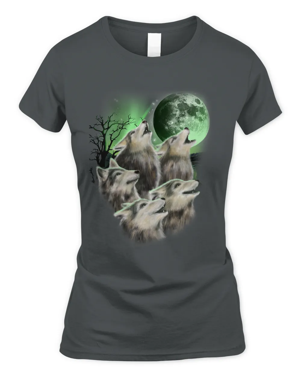 T Shirt Wolves Howling Under Northern Lights Aurora Moon