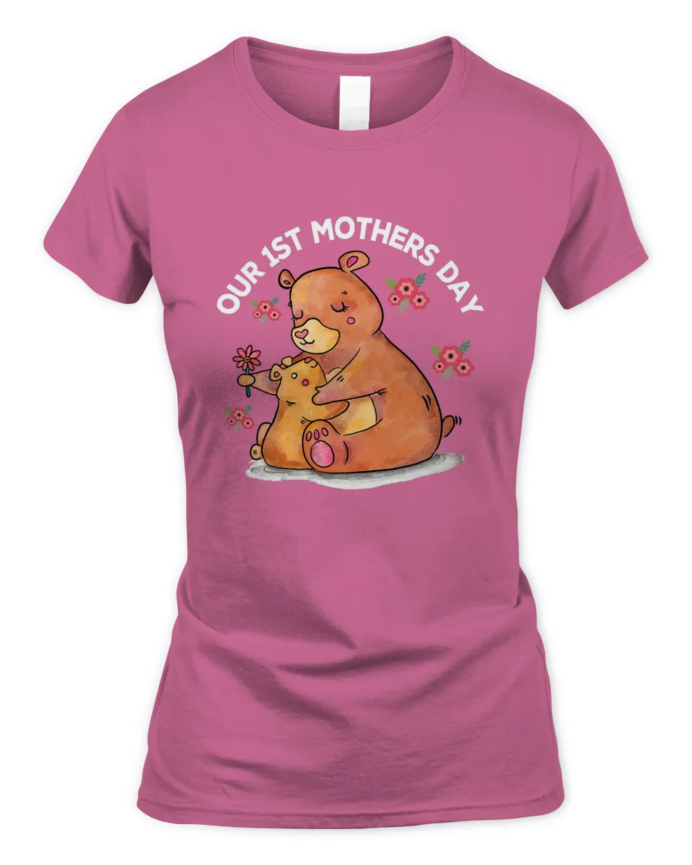 Our 1st Mothers Day Cute Bear Mama Grandma Flower Women Girl T-Shirt