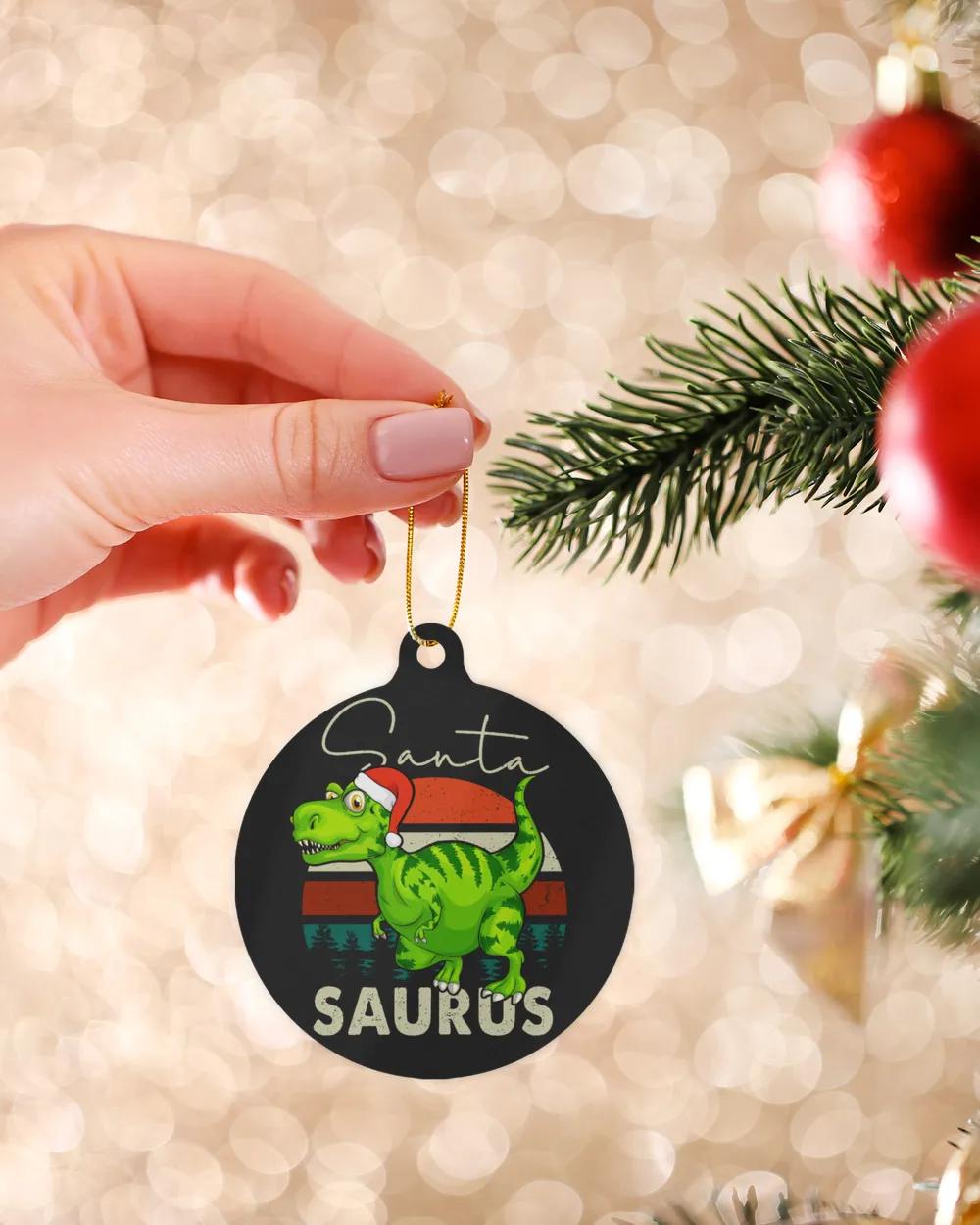 Santasaurus Christmas Ornament - Circle