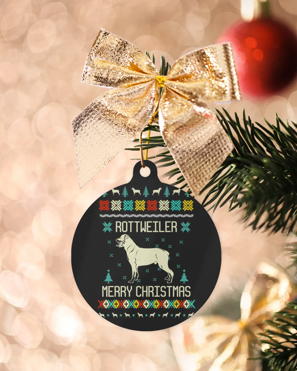 Rottweiler Merry Christmas Ornament - Holiday Home