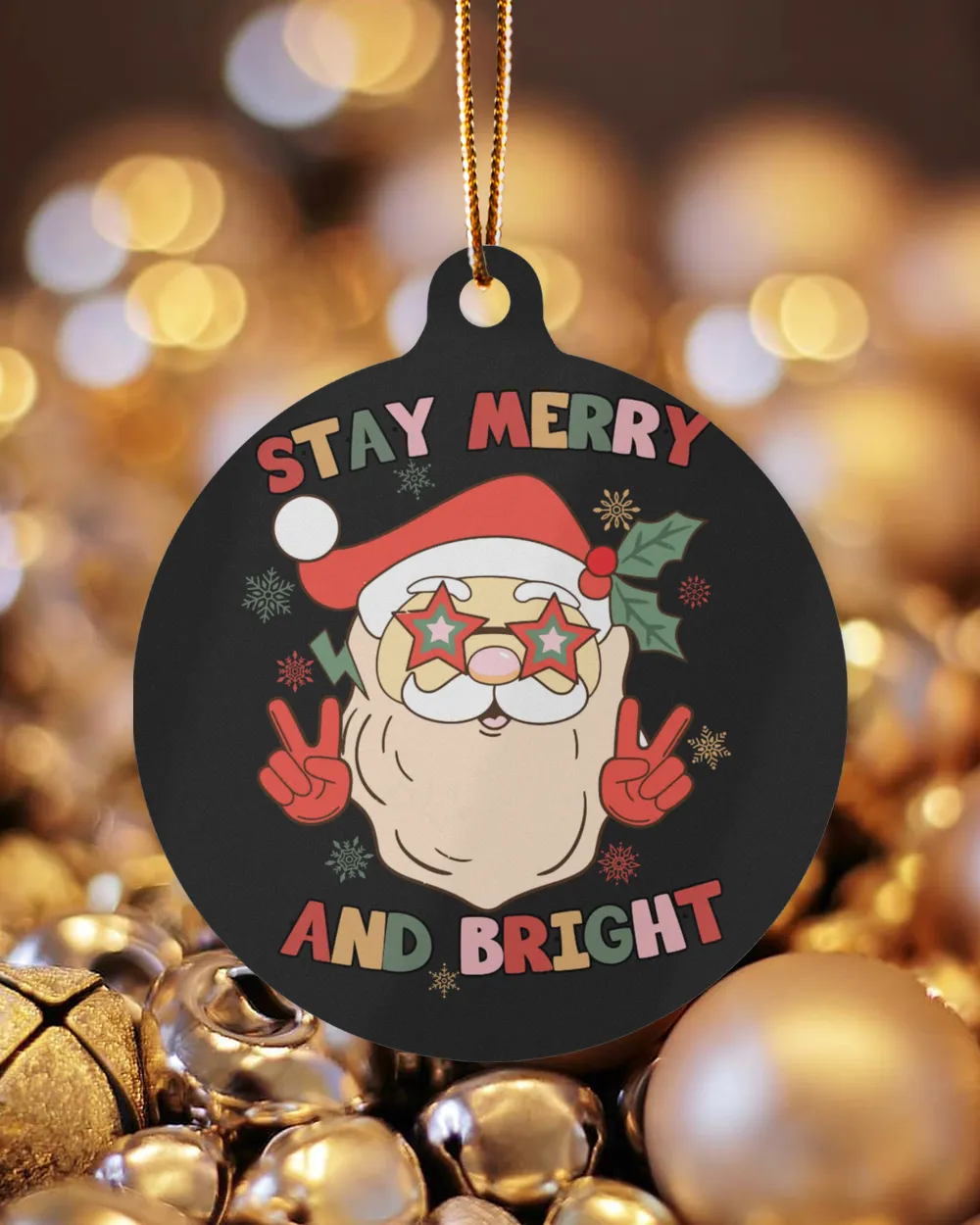 Retro Christmas Stay Merry and Bright Ornament - Prague