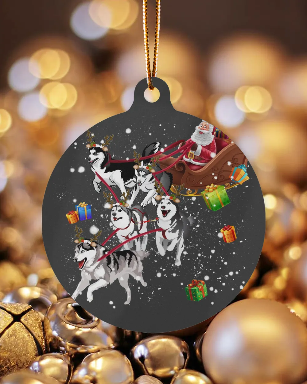 Merry Christmas with Husky Reindeer Ornament - Circle