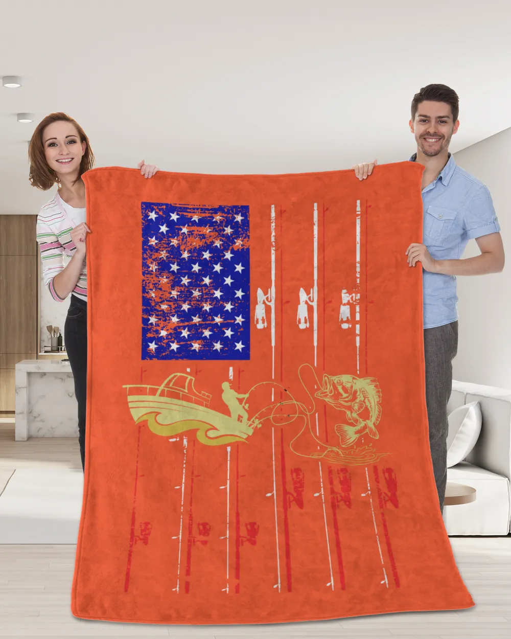 Personalized Vintage Fishing US Flag