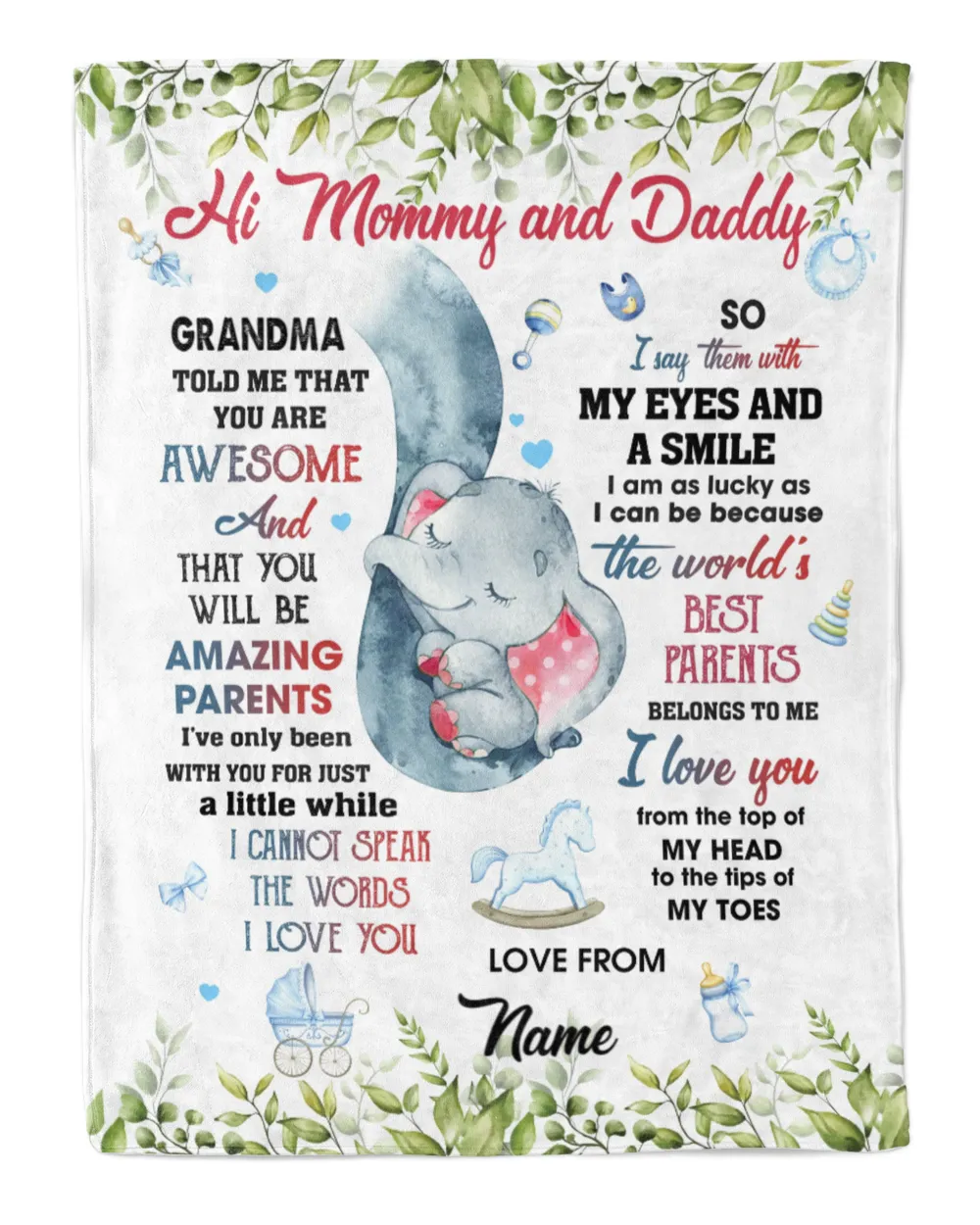 Hi Mommy and Daddy Cozy Plush Fleece Blanket white 30x40in