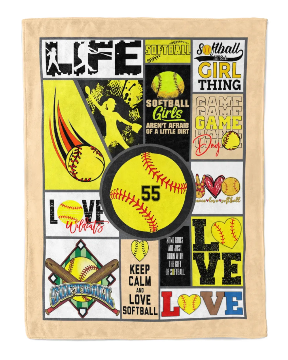 Personalized Number Softball  Blanket- Christmas Blankets- Softball Lovers Cozy Plush Fleece Blanket white 30x40in