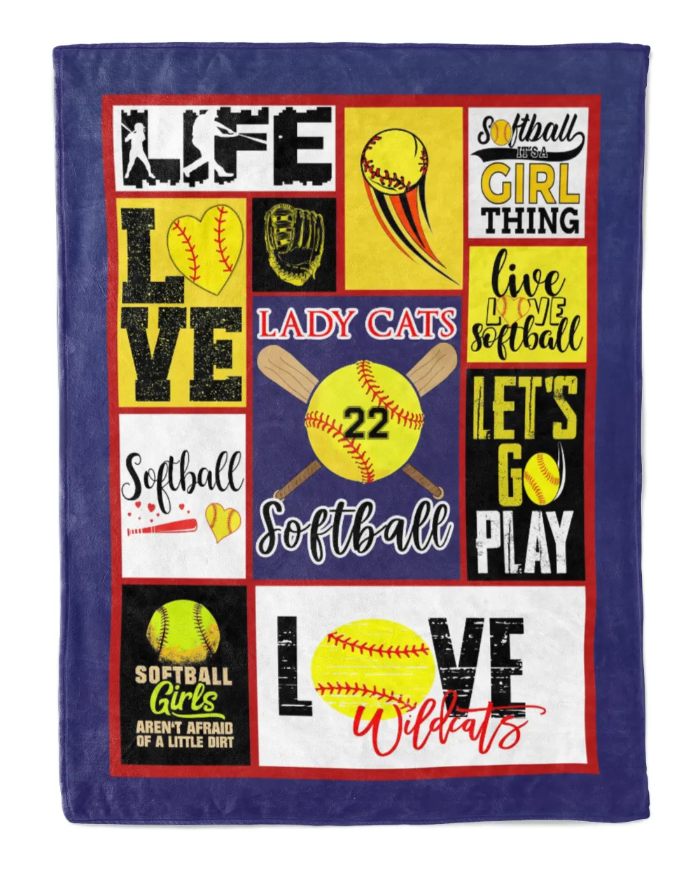 Personalized Number Softball  Blanket- Wildcats Softball Blankets- Softball Lovers Cozy Plush Fleece Blanket white 30x40in