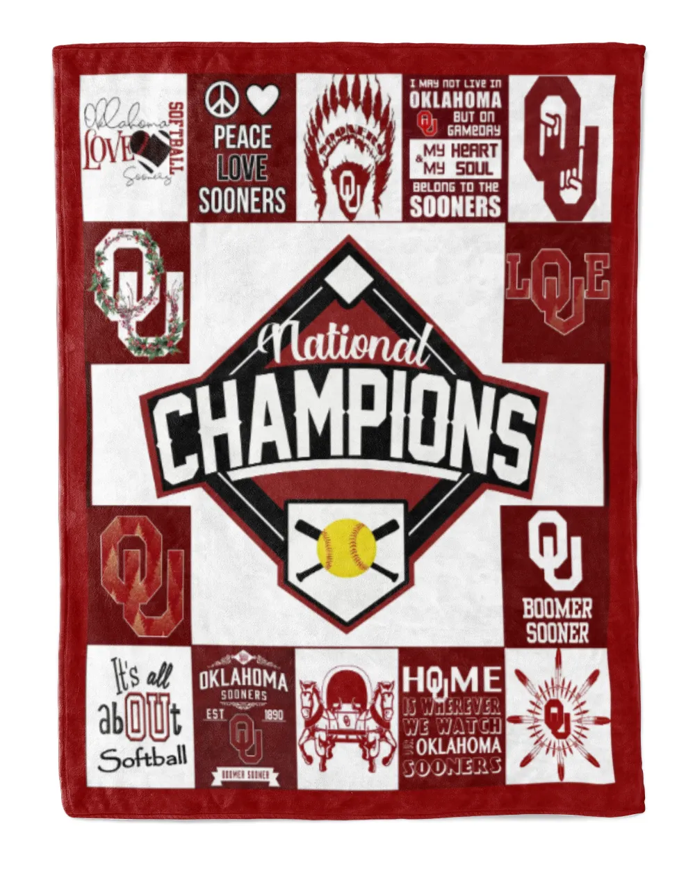 Oklahoma Softball- OU Blanket- Christmas Blanket- For Softball Fans- Championship Mindset Cozy Plush Fleece Blanket white 30x40in