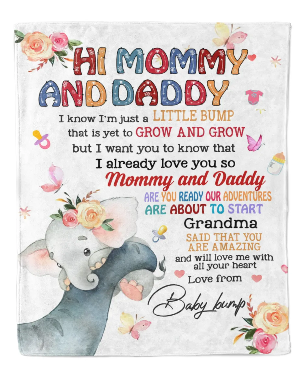 Hi mommy and Daddy Cozy Plush Fleece Blanket white 30x40in
