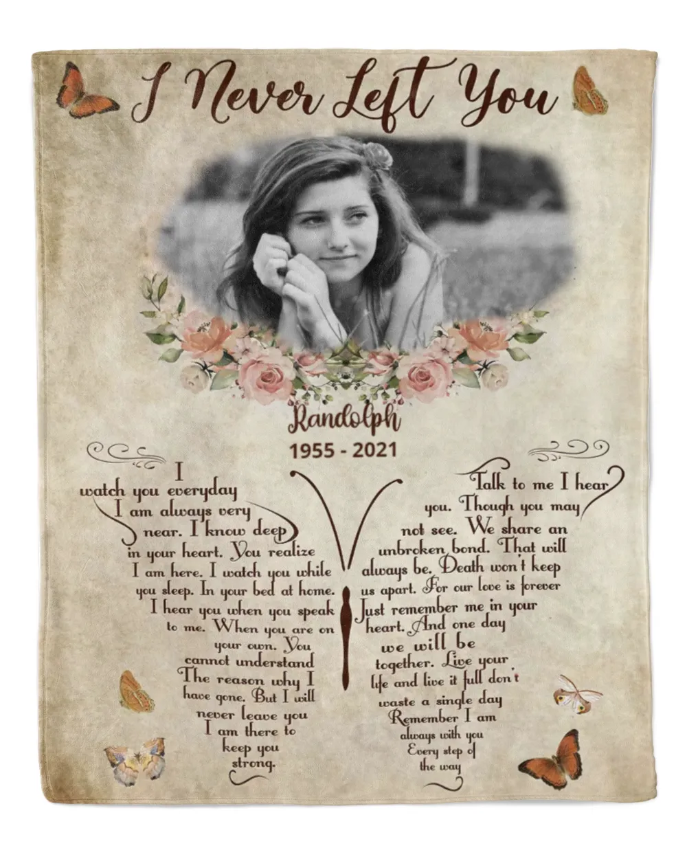 Personalized Custom I Never Left You Poem Butterfly Memorial Sherpa Fleece Blanket FBL24 Cozy Plush Fleece Blanket white 30x40in