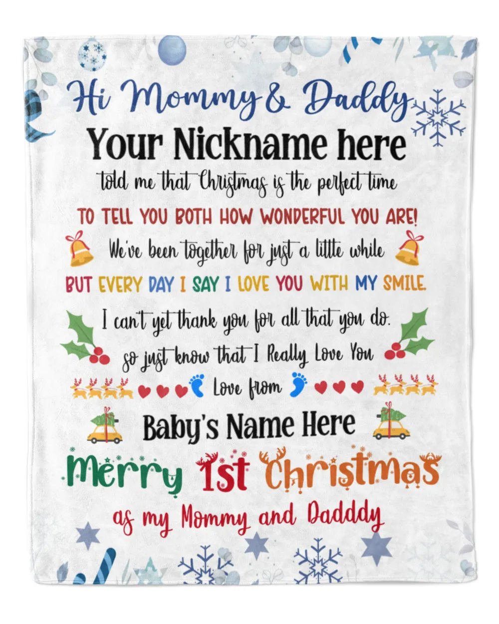 Personalized Baby's Name Blanket,  1st Chritmas Gift  for Dad and Mom from Baby and Grandparent,  First Christmas gifts for new parent. 1st Christasm Gift for baby