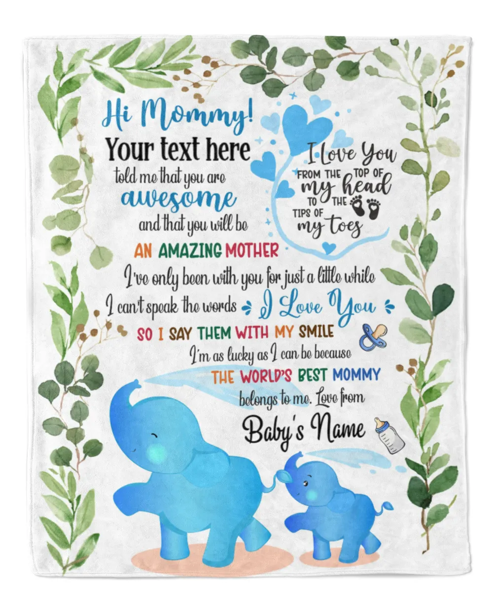 Personalized Hi Mommy and daddy Cute Baby Elephant boy ,  Gift  for Newdad, Baby Shower Gifts