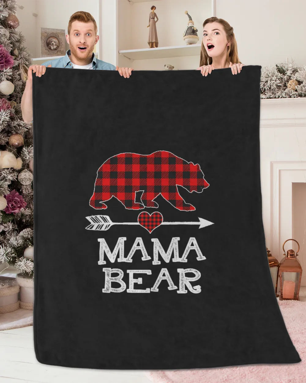 Mama Bear Christmas Pajama Red Plaid Buffalo Family Gift T-Shirt