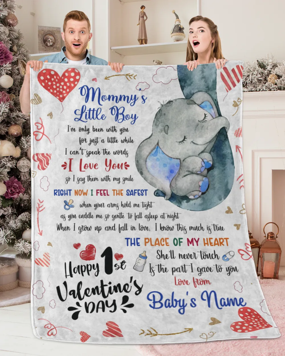 Personalized Valentine gifst for Mom fromCute Baby Elephant boy ,  1st Valentine's day Gift  for Newmom
