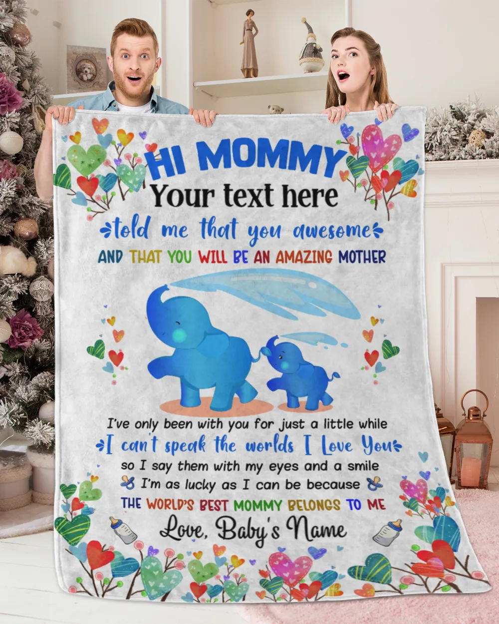 Personalized Hi Mommy Cute Baby Blue Elephant Boy ,  Gift  for Newdad, Baby Shower Gifts