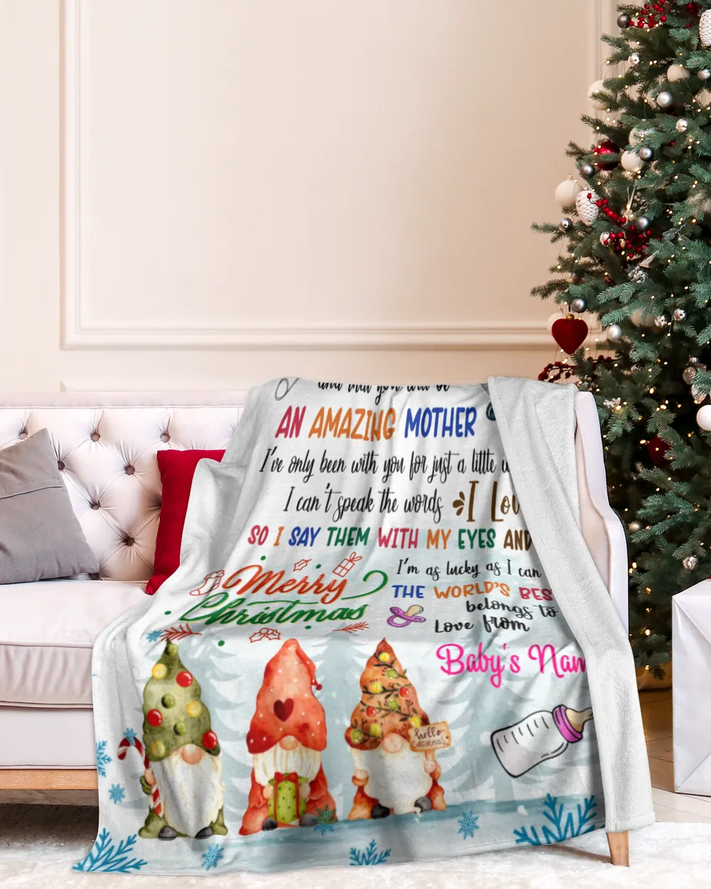 Personalized Hi MUMMY Elephant Cute Baby Girl,  Chritmas Gift from Grandma and baby for Newmom SNOW THEMES WITH GNOMES Merry Christmas
