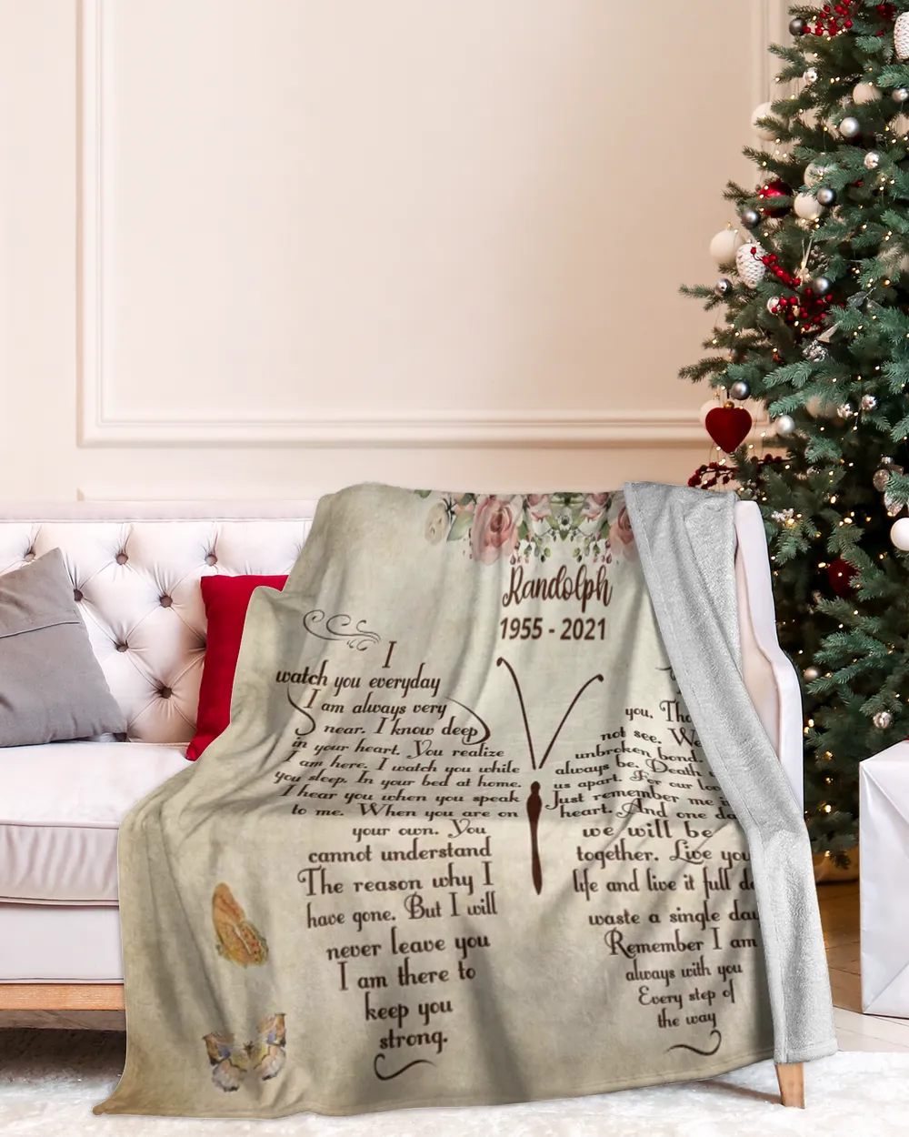 Personalized Custom I Never Left You Poem Butterfly Memorial Sherpa Fleece Blanket FBL24 Cozy Plush Fleece Blanket white 30x40in