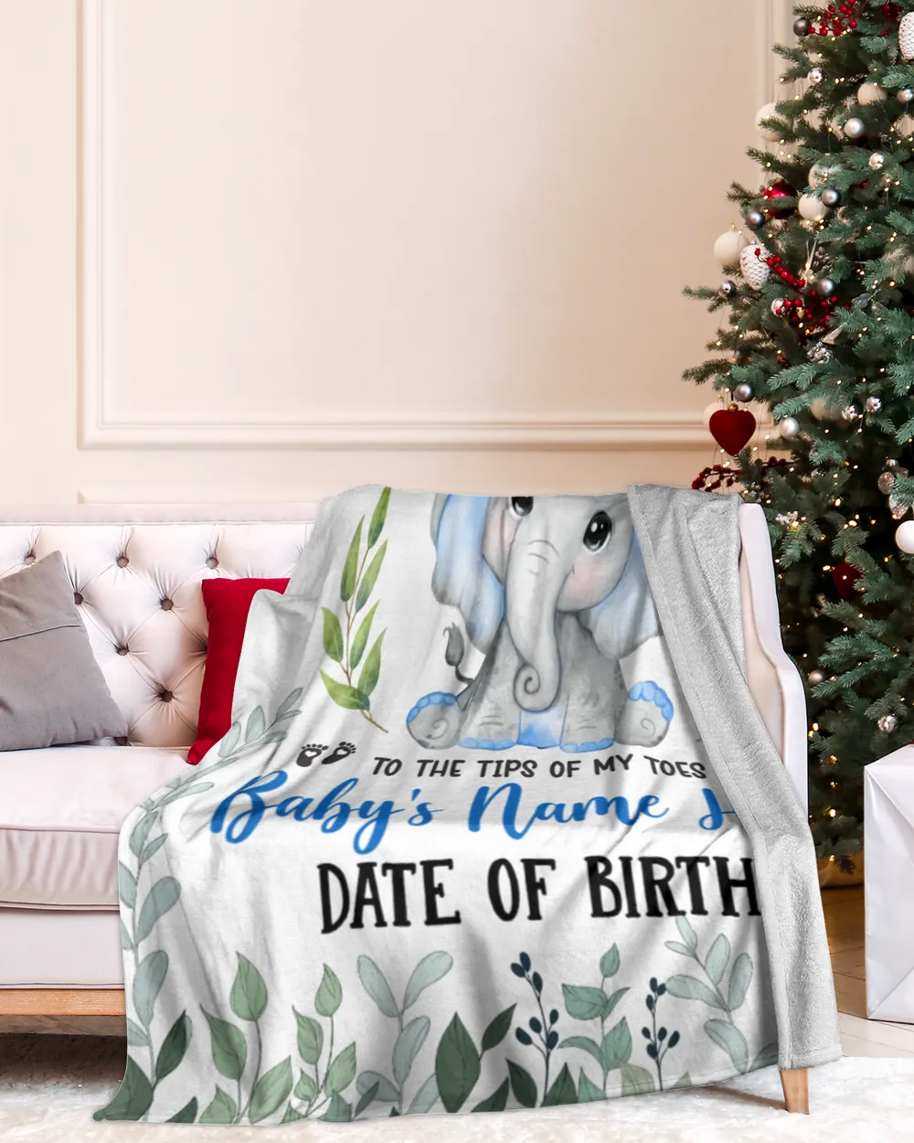 Personalized Name and Date  Cute Baby Elephant boy ,  Gift  for Newmom, Baby Shower Gifts