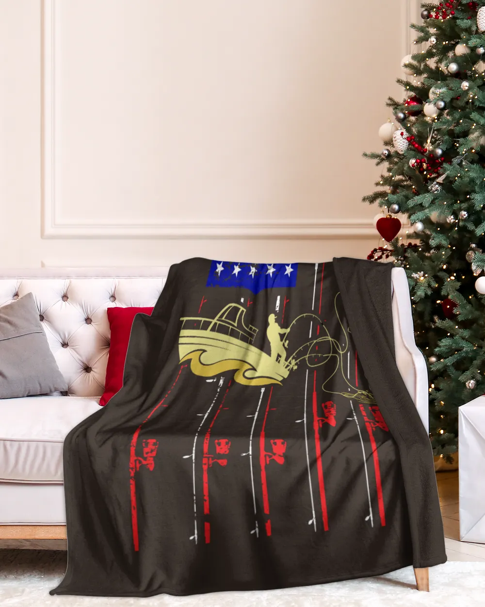 Personalized Vintage Fishing US Flag