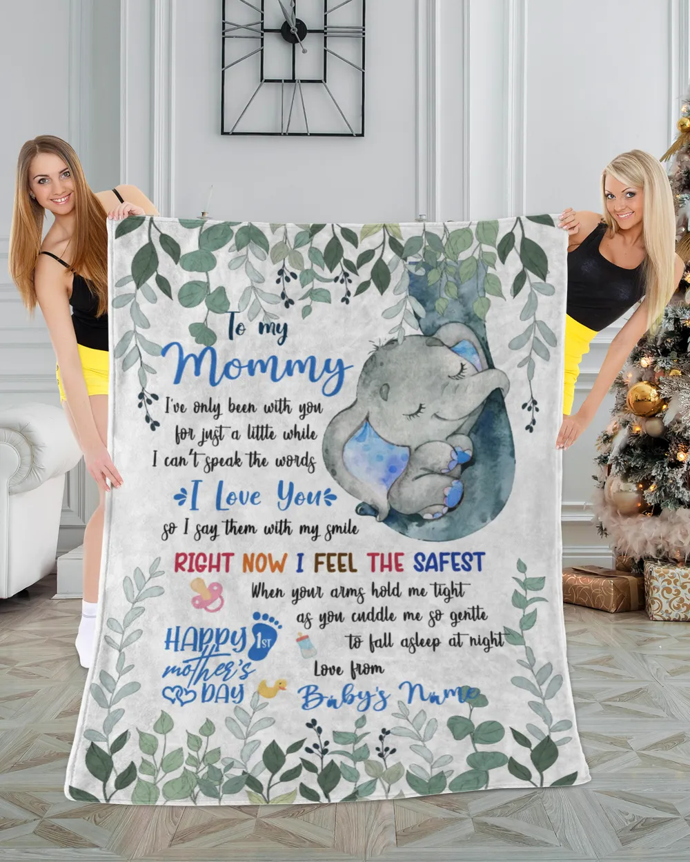 To my Mommy Blue Elephant Baby, Mother's Day Gift for New Mom from Grandma and baby , Safari Baby Shower, Jungle Nursery Blanket