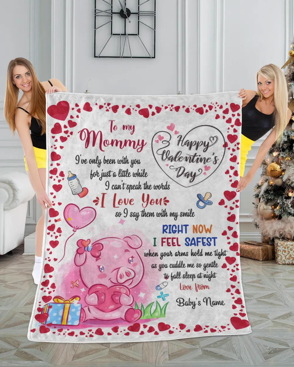 Baby Blanket, Valnetine Gift for New Mom, Happy Valentine Gifs, Valentine Gift for Wife from Pig Baby Girl