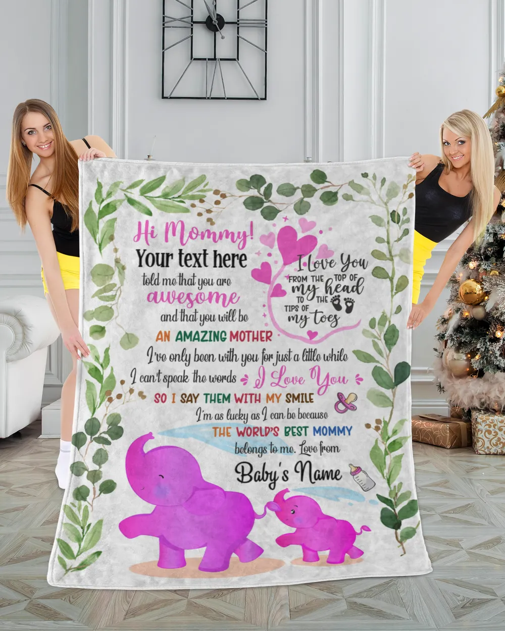 Personalized Hi Mommy and daddy Cute Baby Elephant Girl ,  Gift  for Newdad, Baby Shower Gifts