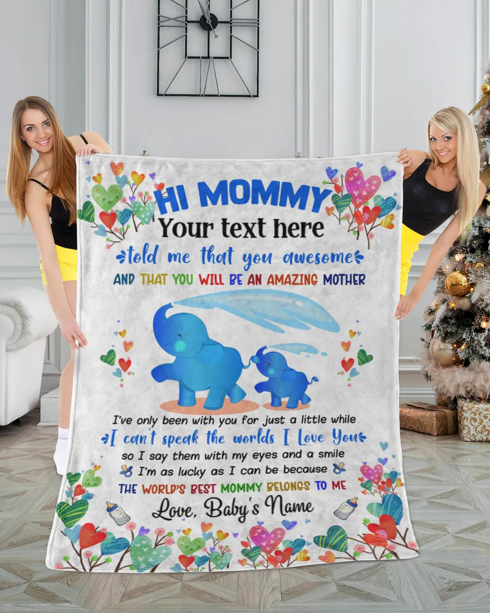 Personalized Hi Mommy Cute Baby Blue Elephant Boy ,  Gift  for Newdad, Baby Shower Gifts