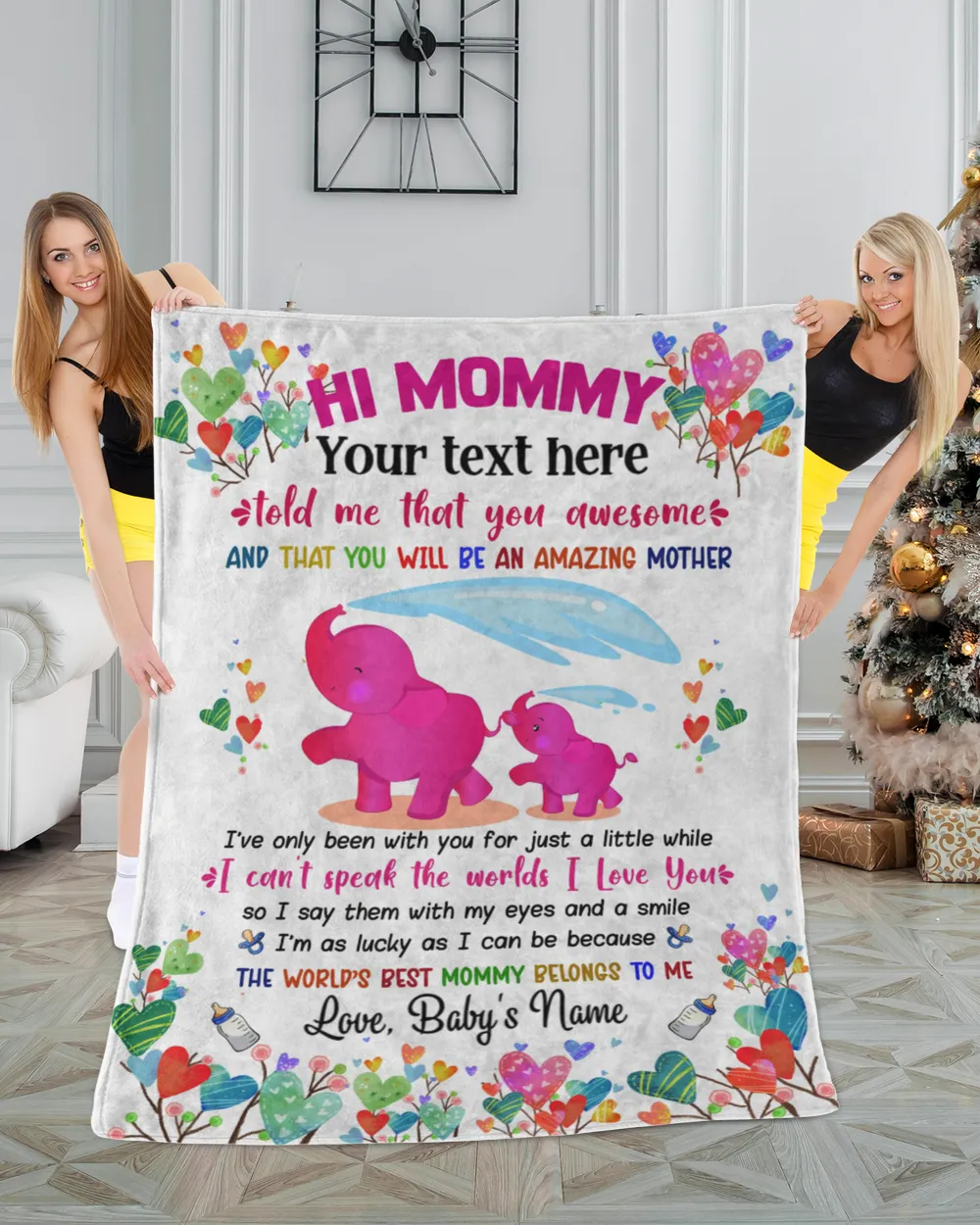 Personalized Hi Mommy Cute Baby Pink Elephant Girl ,  Gift  for Newdad, Baby Shower Gifts