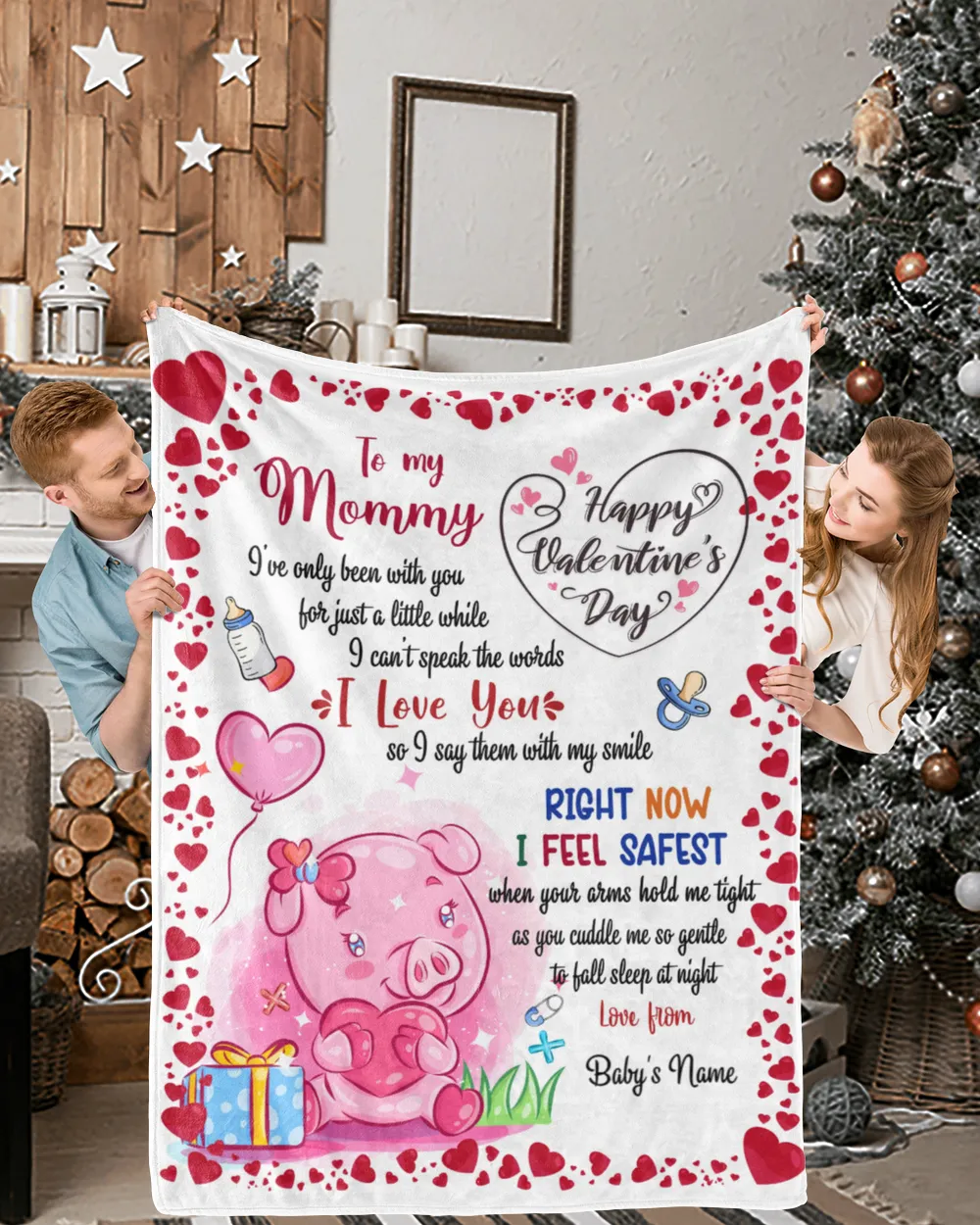 Baby Blanket, Valnetine Gift for New Mom, Happy Valentine Gifs, Valentine Gift for Wife from Pig Baby Girl