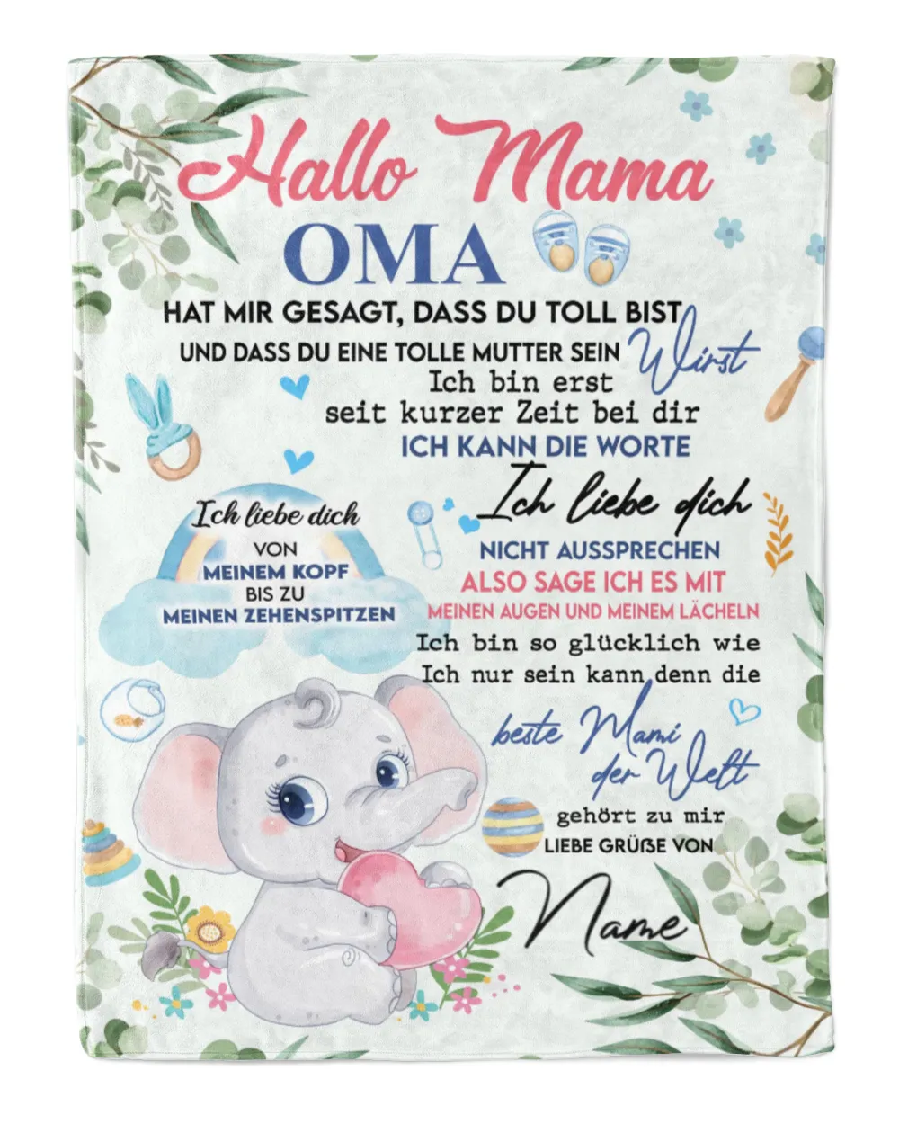 Hallo Mama Cozy Plush Fleece Blanket white 30x40in