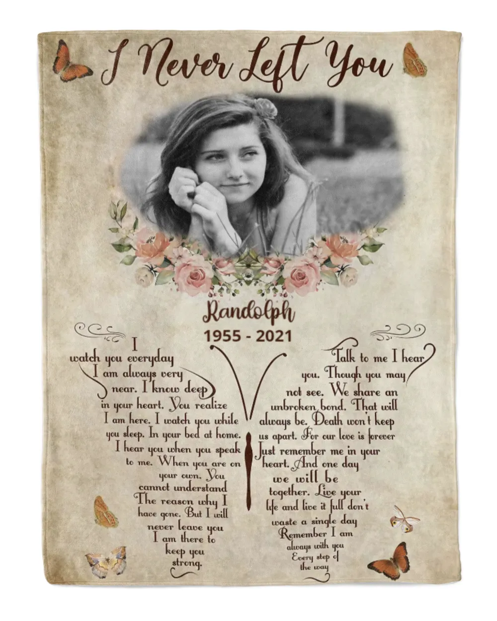 Personalized Custom I Never Left You Poem Butterfly Memorial Sherpa Fleece Blanket FBL24 Cozy Plush Fleece Blanket white 30x40in