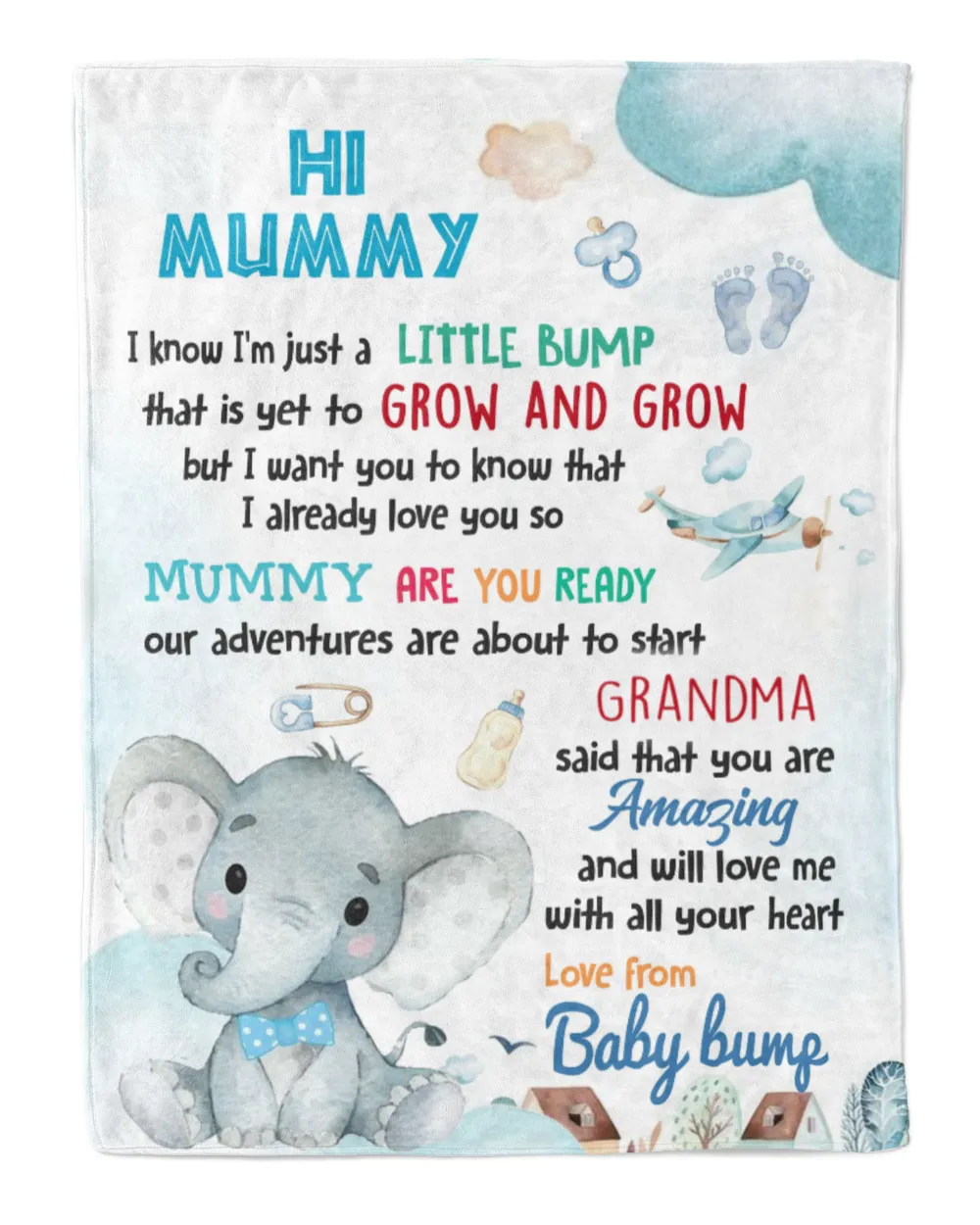 Hi mummy I know I'm just a little bump Cozy Plush Fleece Blanket white 30x40in