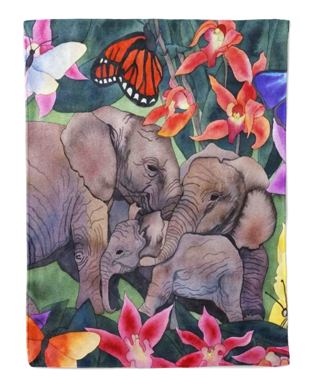 Elephant Family And Flower Butterfly