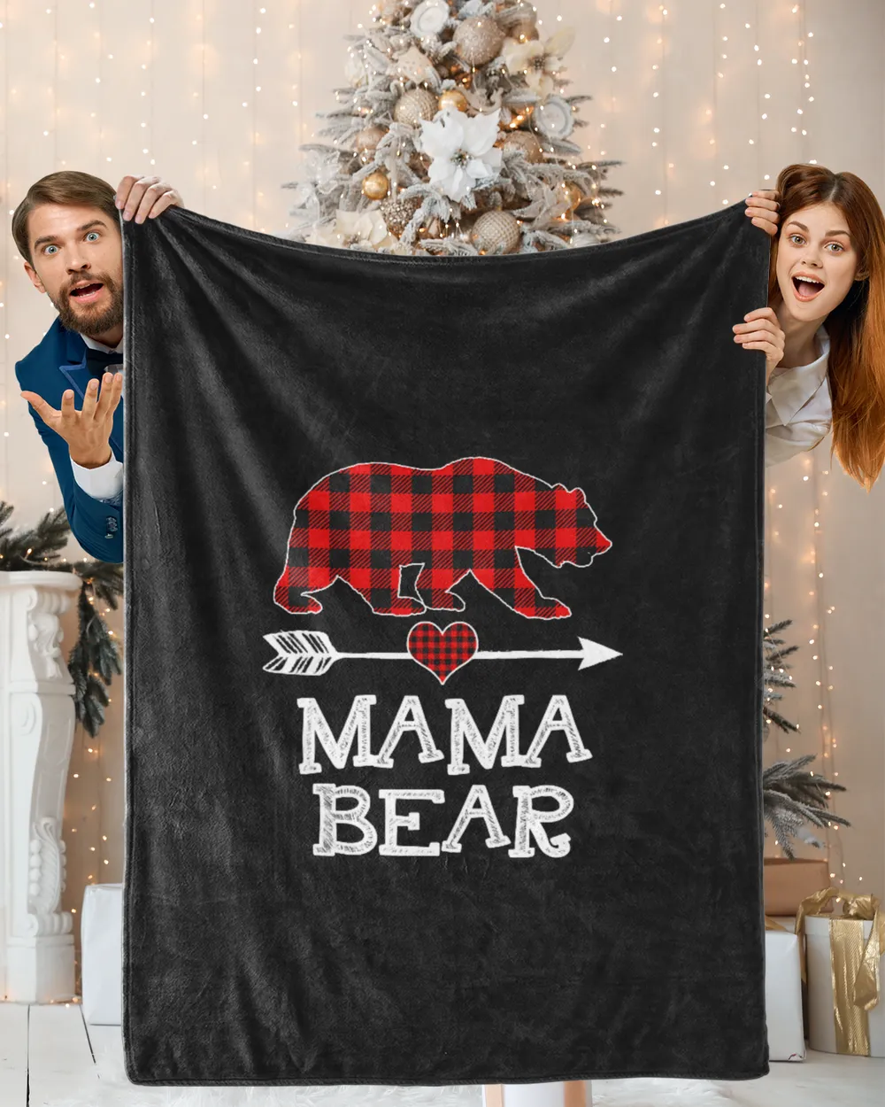 Mama Bear Christmas Pajama Red Plaid Buffalo Family Gift T-Shirt