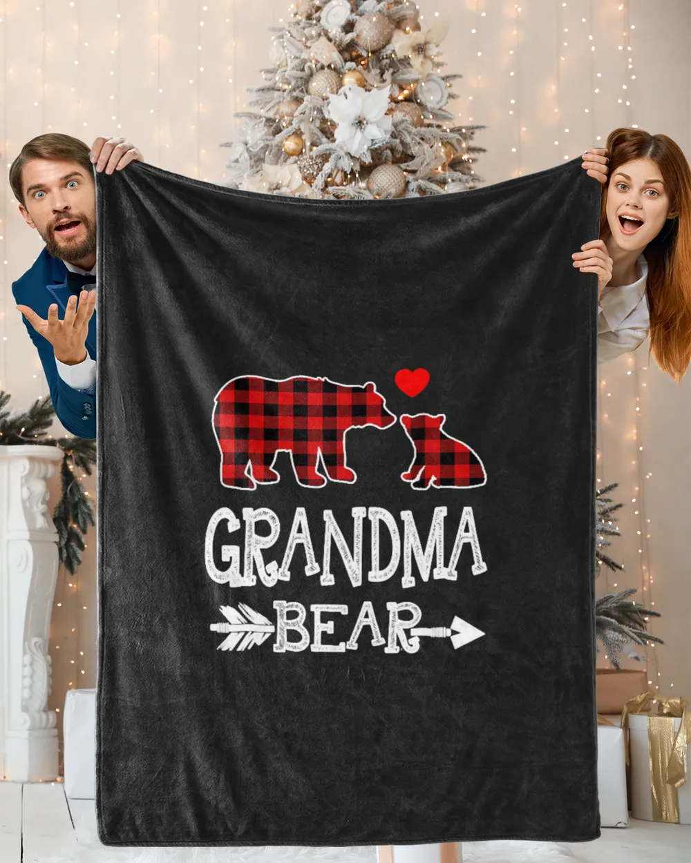 Red Plaid Grandma Bear Christmas Pajama Matching Family Gift T-Shirt