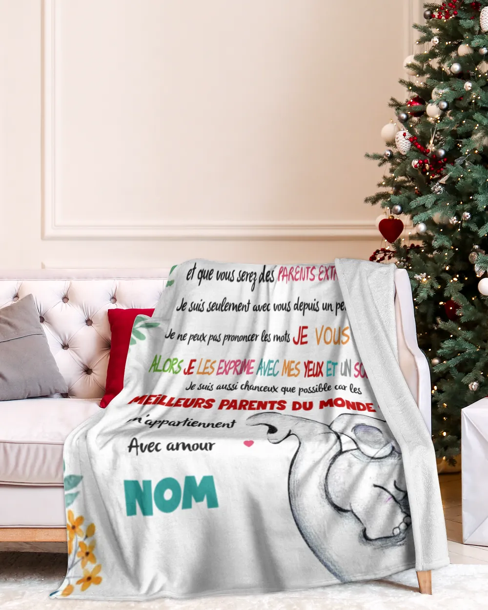 Bonjour maman et papa Cozy Plush Fleece Blanket white 30x40in