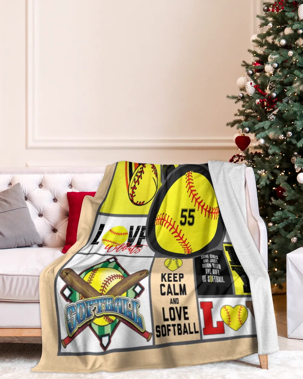 Personalized Number Softball  Blanket- Christmas Blankets- Softball Lovers Cozy Plush Fleece Blanket white 30x40in