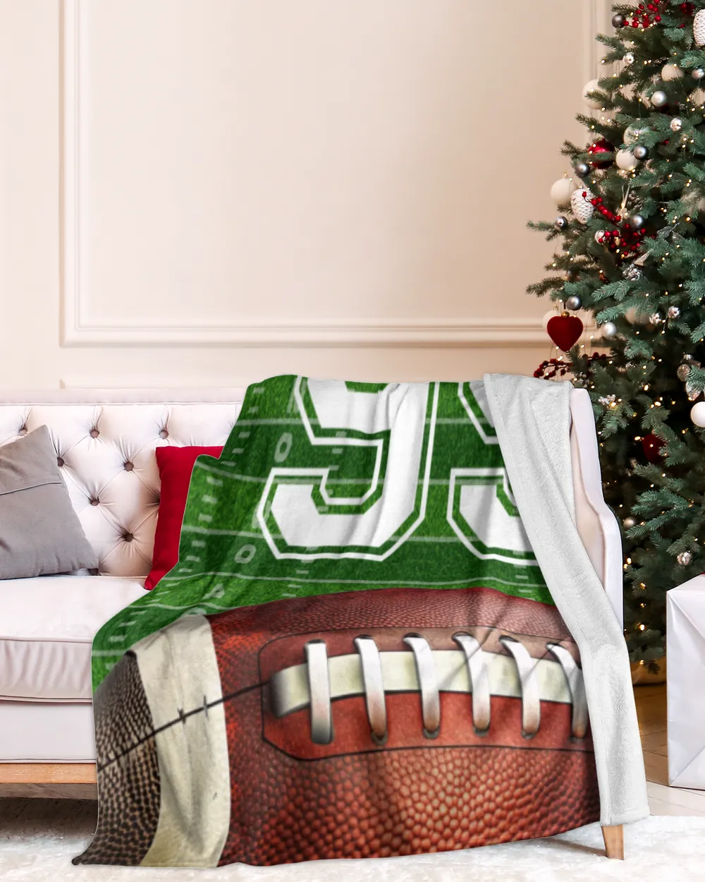 Flag Football Blanket - Customize Your Name and Number Cozy Plush Fleece Blanket white 30x40in