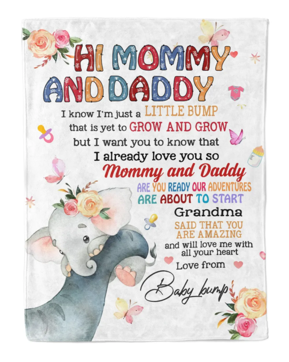 Hi mommy and Daddy Cozy Plush Fleece Blanket white 30x40in