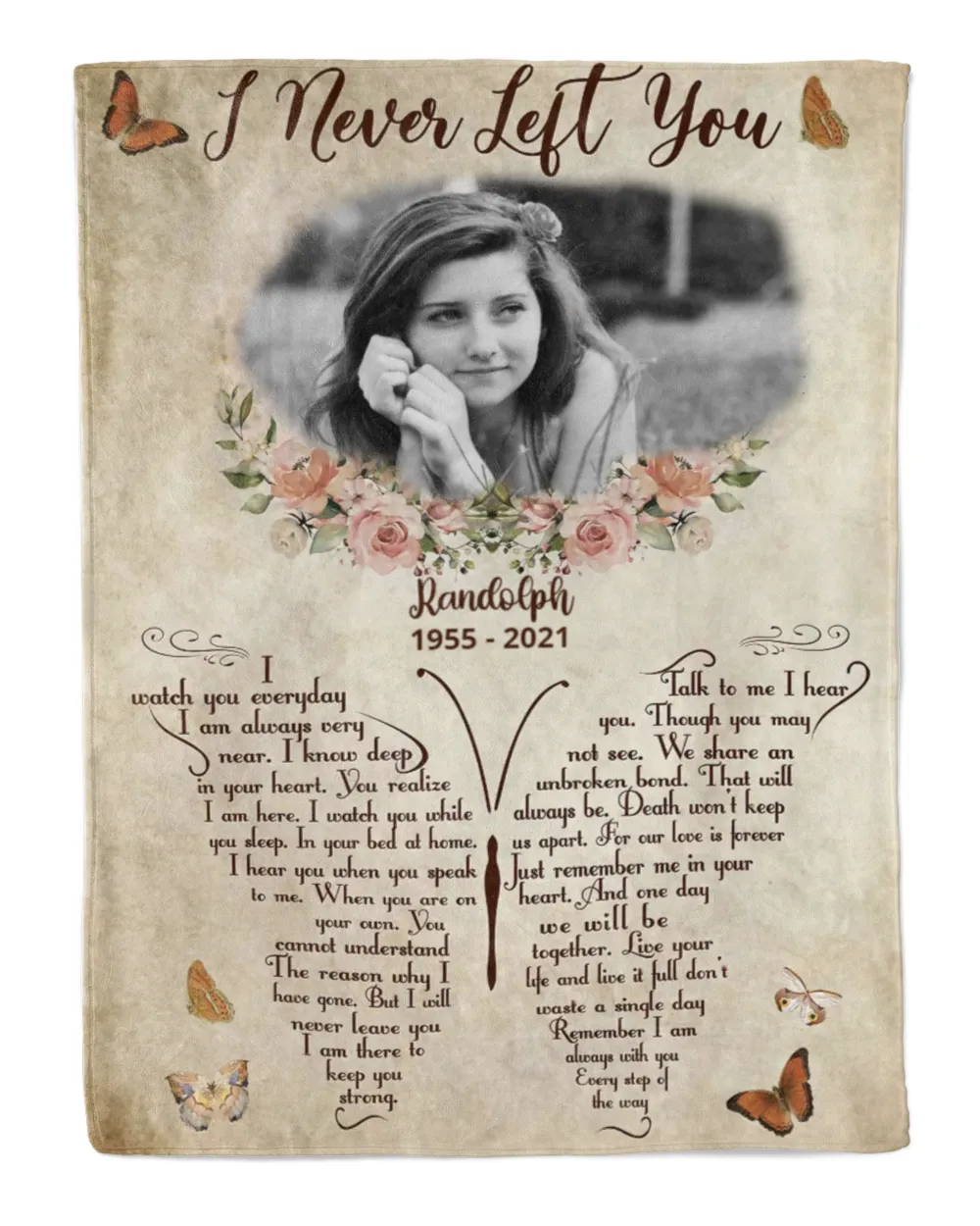 Personalized Custom I Never Left You Poem Butterfly Memorial Sherpa Fleece Blanket FBL24 Cozy Plush Fleece Blanket white 30x40in