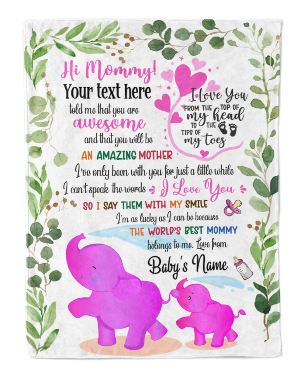 Personalized Hi Mommy and daddy Cute Baby Elephant Girl ,  Gift  for Newdad, Baby Shower Gifts