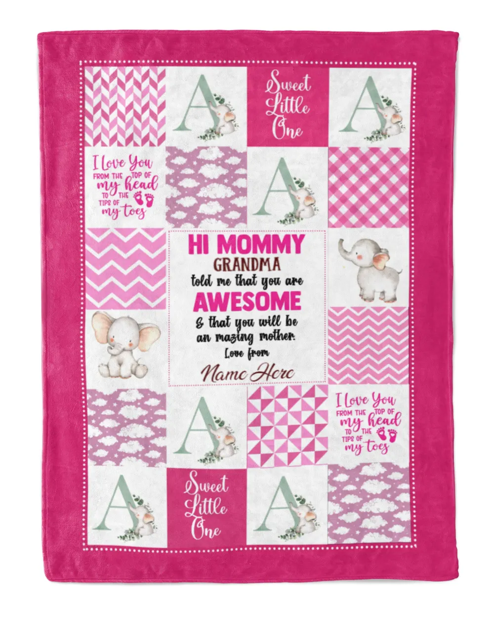 Personalized Elephant Baby Blanket - Baby Girl Quilt - Minky Blanket - Baby Shower Gift- Personalized Baby Gift- Baby Name -Elephant Nursery