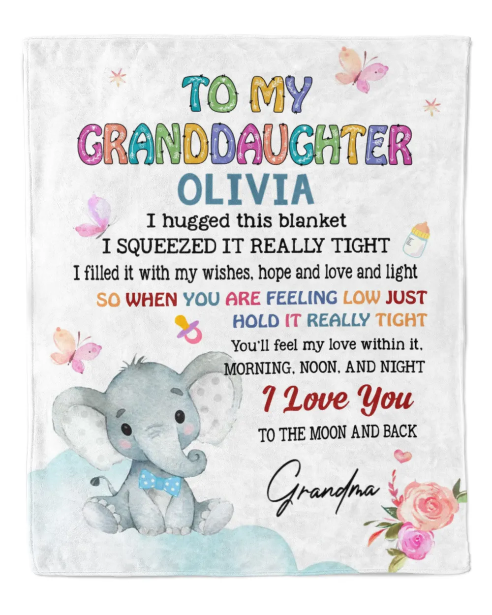 To my granddaughter Cozy Plush Fleece Blanket white 30x40in