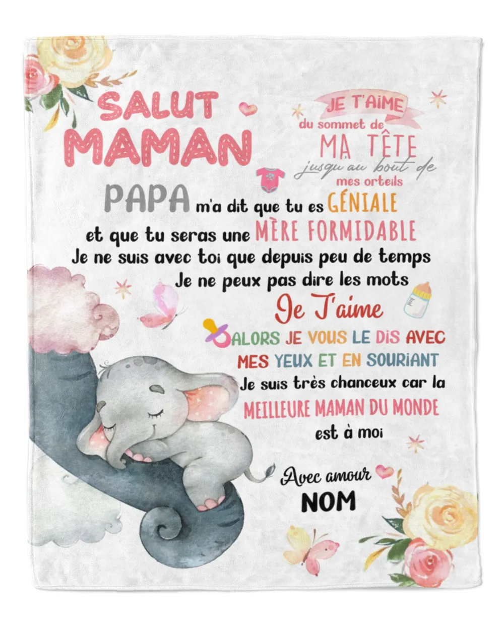 Bonjour maman Cozy Plush Fleece Blanket white 30x40in