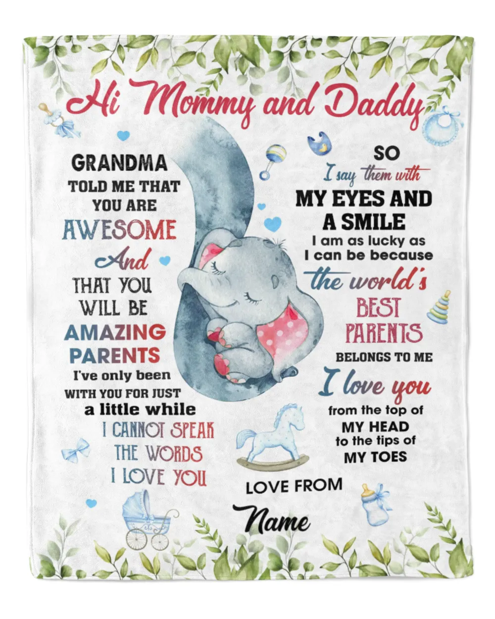 Hi Mommy and Daddy Cozy Plush Fleece Blanket white 30x40in