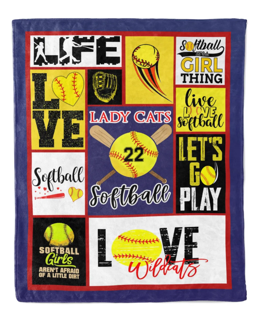 Personalized Number Softball  Blanket- Wildcats Softball Blankets- Softball Lovers Cozy Plush Fleece Blanket white 30x40in